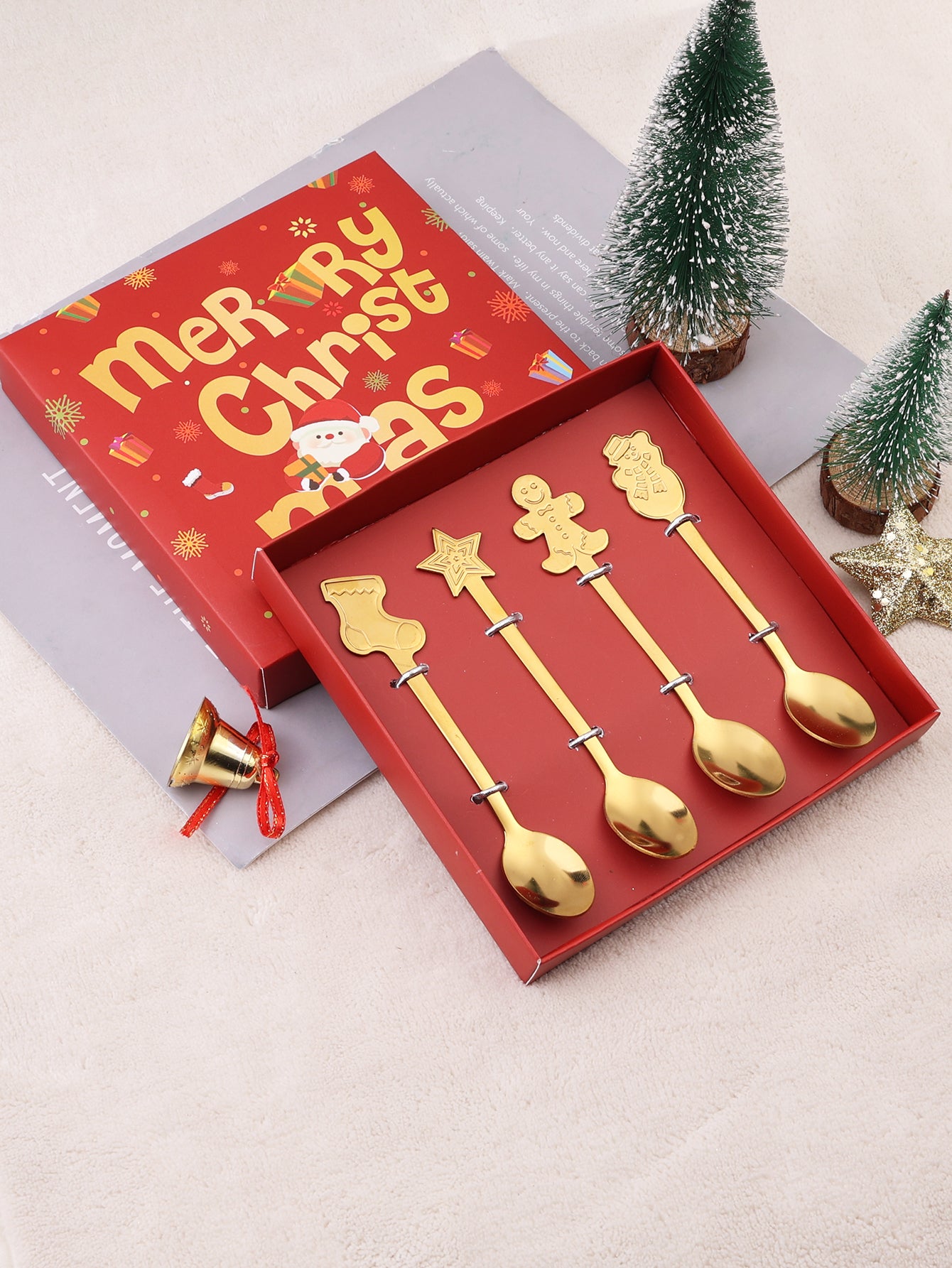 Gold Christmas Dessert Spoon Set