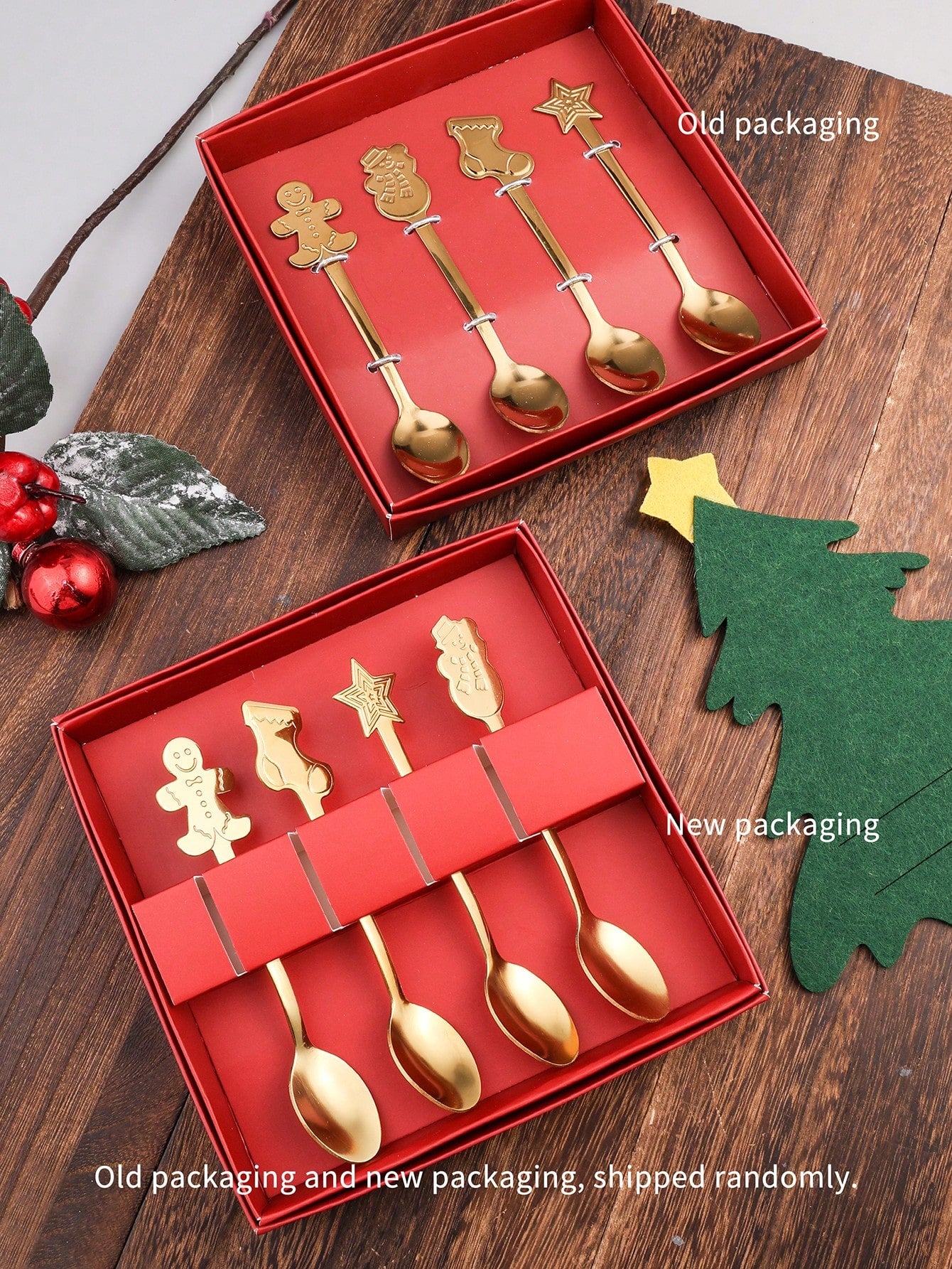 Gold Christmas Dessert Spoon Set